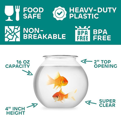 JoyServe 16 Oz Plastic Fish Bowl (48 Pack) 4 Inch Heavy Duty Plastic Ivy Bowls, for Candy, Carnival Games, Prizes, Centerpieces and Party Decoration Supplies, BPA-Free