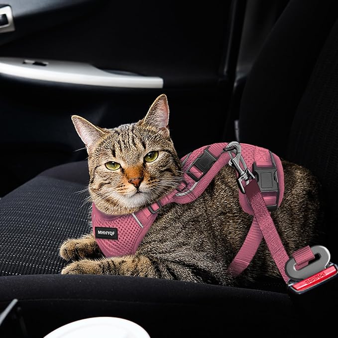 Cat Harness, Cat Harness and Leash Set, Soft and Breathable Vest with Reflective Strip, Anti Escape Adjustable Easy to Wear for Walking and Traveling, Pink, M