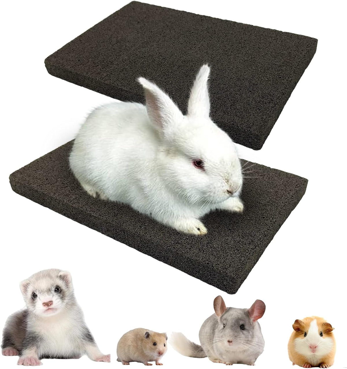 BNOSDM Rabbit Grinding Claw Pads 2 Pack Bunny Scratch Foot Pads Natural Hamster Lava Stone for Teeth Grinding Black Guinea Pig Scratching Board Chew Toy for Ferret Chinchilla Mouse