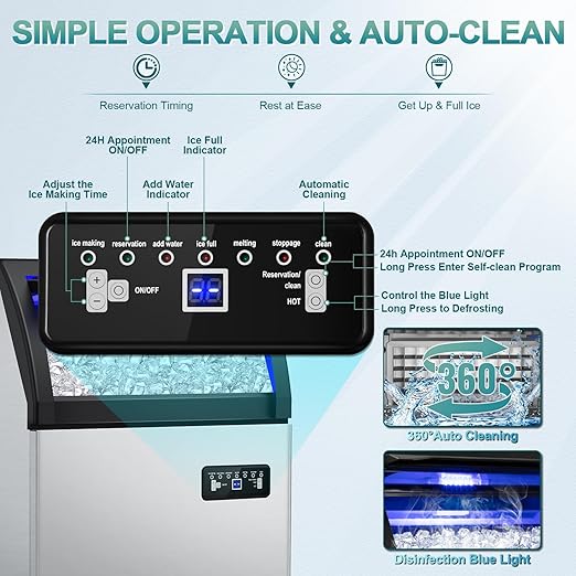 Commercial Ice Maker Machine 250 Lbs/24H, 35 Lbs Ice Bin, Undercounter Ice