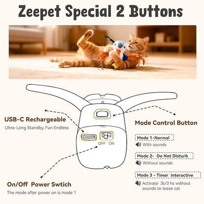 Interactive Cat Toys for Indoor Cats, Hanging Catnip Electric Kitten Toys - Automatic Flying Bird Cat Wand Toy for Bored Indoor with Timer Touch Start