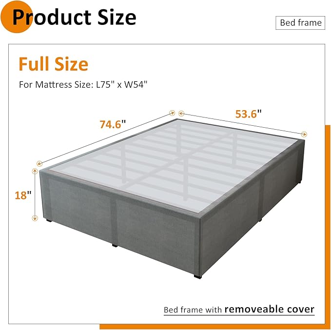 18 Inch Full Size Bed Frame with Skirt, Heavy Duty Metal Bed Frame Full, No Box Spring Needed, Support Up to 3000 lbs, Easy Assembly, Noise Free, Black