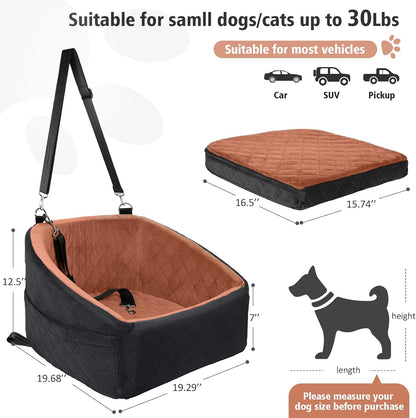 Dog Car Seat for Small Medium Dogs,Detachable Washable Dog Booster Seat Under 30lbs, Pet Car Seats Travel Bed with Storage Pockets and Safety Belt(Black/Z)