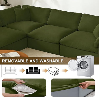 Forest aesthetics Modern Modular Sectional Sofa U-Shaped 6-Seat with Ottoman,Green-Extra Comfty Deep Seat Couch for Living Room,Apartment,Office & Small Spaces