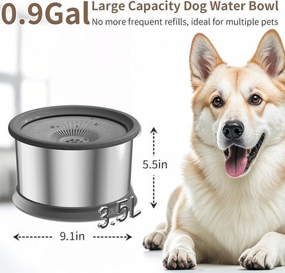 3.5L Dog Water Bowl No Spill 118oz Stainless Steel Water Bowl for Dogs No Splash Slow Water Feeder with Anti-Slip Mat for Messy Drinkers 3.5L+2 Filters