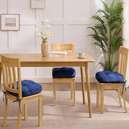 Chair Cushions for Dining Chairs, Dining Chair Cushions, Tufted Indoor Chair Pads with Ties & Non Slip Backing, Seat Cushions for Kitchen Chairs 16.5” x 16.5” x 3.5”, Set of 6, Navy Blue