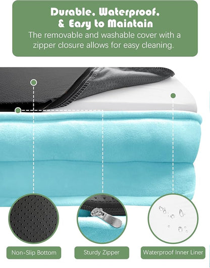 Spotted Play Orthopedic Dog Bed with Sides - Sofa Beds for Extra Large Dogs, Supportive Foam Pet Couch Bed with Washable Removable Cover, Waterproof Lining and Non-Slip Bottom, Ice Blue - XL