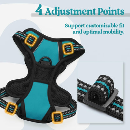 rabbitgoo Dog Harness No Pull with 2 Leash Clips, Adjustable Soft Padded, Reflective Oxford No Choke Pet Vest with Easy Control Handle for Puppy, Teal, XS