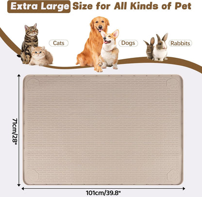 Cat Food Mat, 40" x 28" Extra Large Silicone Pet Feeding Mat with Raised Edge Pet Placemat for Food and Water Bowl Non-Slip, Easy to Clean, Floor Protection (Khaki)