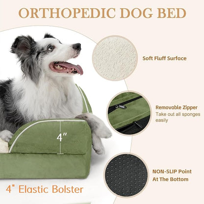 Comfort Expression Orthopedic Dog Bed for Medium Size Dog with Bolster | Waterproof Dog Couch Bed with Washable Cover & Non-Slip Bottom, Supportive Egg Crate Foam Medium Pet Bed, 30x20 Inch