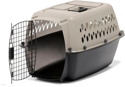 Petmate Vari Dog Kennel Portable Carriers & Crates for Smaller Dogs or Puppies and Pets 10 to 20 lbs, Airline-Friendly Plastic Pet Carrier Home and Travel, 24" Long, Taupe & Black, 24” x 16.7” x 14.5” | Airline friendly pet carrier, durable plastic she...