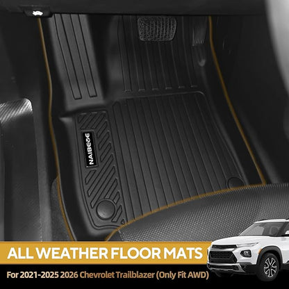 Naibeve Floor Mats for 2021-2025 2026 Chevrolet Trailblazer (Only Fit AWD) - All Weather Custom Fit for Trailblazer Floor Mats Trunk Mat with Backrest Mats (Only Fit Cargo in Upper Deck Position)