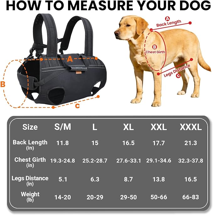 Dog Lift Harness Backpack Carrier for Large Dogs, Full Body Sling with Handle, Dog Harness for Joint Injuries, Arthritis, Ideal for Stairs, Elderly Dogs (Large 20-29LBS)