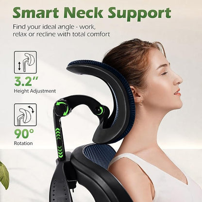 AreShark Office Chair Ergonomic Desk Chairs with Adjustable Lumbar Support& Headrest Hanger, High Back Breathable Mesh Chair with Wheels, Rolling Swivel Comfy Task Computer Chair for Home Work Gaming