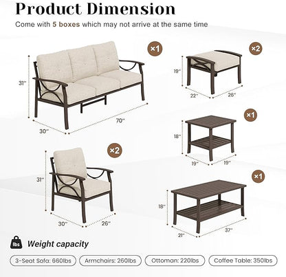 FansaFurn 7-Pieces Outdoor Patio Furniture Set, Outdoor Metal Sectional Furniture with Cushions, Outdoor Conversation Seating Set with Coffee Table for Backyard,Garden, Balcony, Deck, Backyard, Khaki