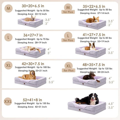 EHEYCIGA Orthopedic XL Dog Bed for Large Dog, Memory Foam Dog Couch, Purple | 48x35 Inch Extra Large Sized Dog Sofa with Sides, Waterproof Liner & Washable Removable Cover, Bolster Pet Couch