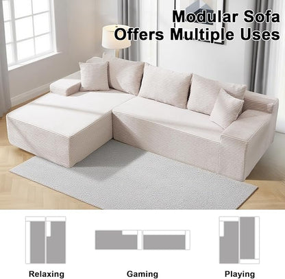 105" Cloud Modular Sectional Couch with L-Shape Chaise, Upholstered Corduroy Couches for Living Room, No Assembly Required Deep Seat Boneless Sofa