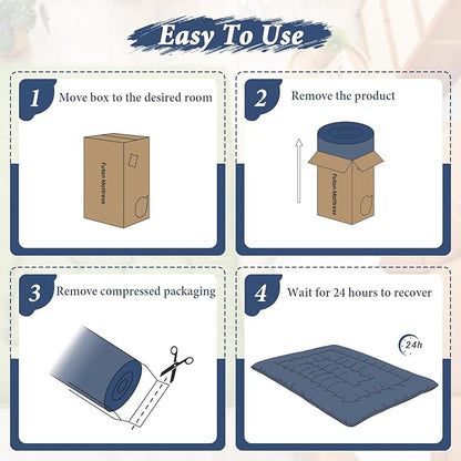 DAICO Japanese Floor Mattress, 4'' Thicken Futon Mattress Tatami Mat, Sleeping Pad Foldable Roll Up Mat for Camping and Guest Room, Twin Size 39''*80'', Navy