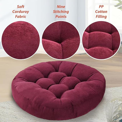 Gfobip Meditation Floor Pillow Set of 2 Large Round Floor Cushions for Adults Tufted Corduroy Floor Seat Pillows Cushion for Living Room Tatami Yoga,Sky Blue 22" L x 22" W x 5" H
