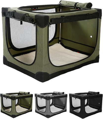 Veraste 30" Soft Collapsible Travel Dog Crate for Medium Dogs,Green | 4-Door Foldable Travel Crate,breathable mesh, foldable with storage bag
