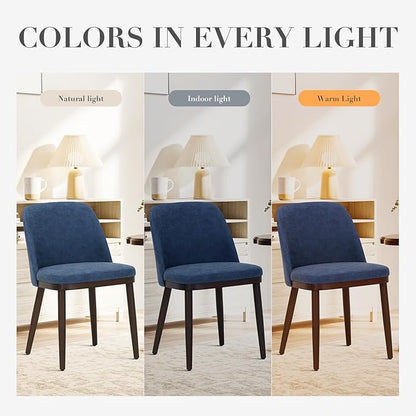 COLAMY Upholstered Dining Chairs Set of 4, Modern Kitchen Chairs with Back, Leather Side Dining Room Chairs with Wood Legs for Kitchen Dining Room Restaurant,Blue