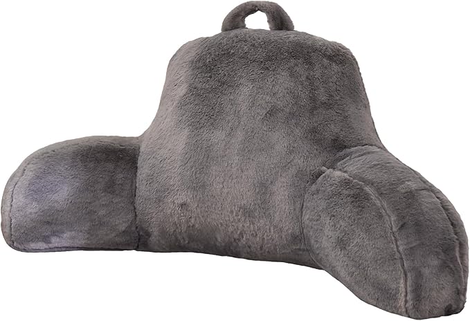 Aimuan Reading Pillow Bed Rest Pillow with Arms Rabbit Fur Cushion for Adults Teens Incline Rest Sitting up & Sleeping Snoring Pillow with Pregnancy Lumbar Back Support (Standard, Grey)