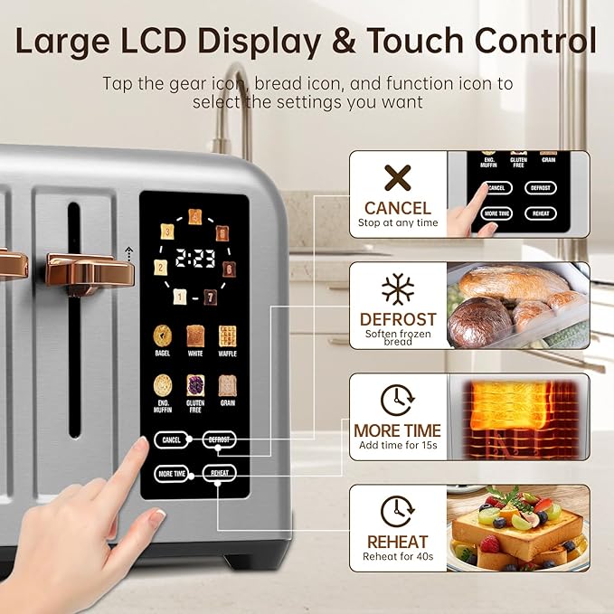 SEEDEEM Toaster 4 Slice, Stainless Steel, Touch Screen