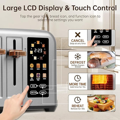 SEEDEEM Toaster 4 Slice, Stainless Steel, Touch Screen
