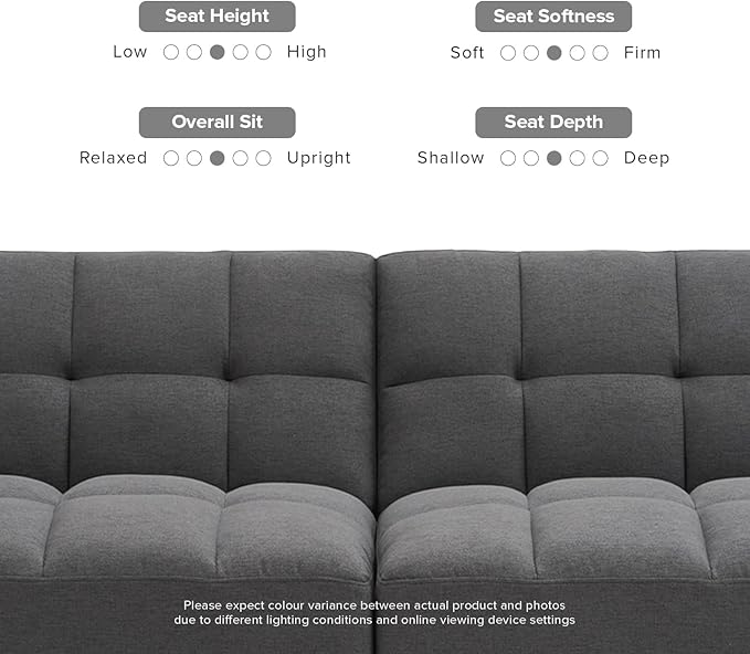 mopio Aaron 76.8" Couch, Small Futon Sofa Bed, Sleeper, Loveseat, Mid Century Modern Futon Couch, Sofa Cama, Couches for Living Room, Bedroom (Dark Grey Fabric)
