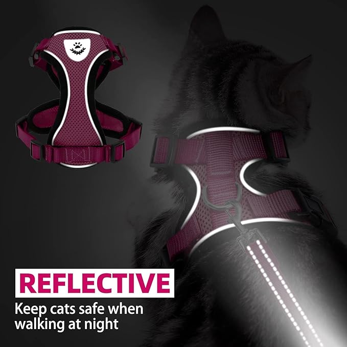 PUPTECK Cat Harness and Leash Set Escape Proof Reflective Cat Walking Harness Adjustable Soft Breathable Mesh Vest for Small Pets, Deep Pink, M