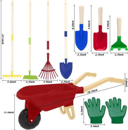 Kids Gardening Tools Outdoor Toys Set Backyard Play with Wheelbarrow Educational STEM Learning Pretend Toys Outdoor Indoor for Toddlers Kids Boys Girls (Red Wheelbarrow Set)