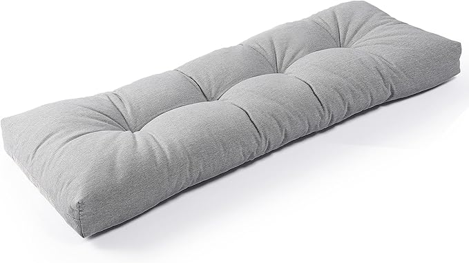 SUNROX LokGrip Non Slip Tufted Memory Foam Bench Cushion, FadeShield Water Resistant Durable Thicken Outdoor/Indoor Bench Seat Pads 51x16x4 inch, Heather Grey