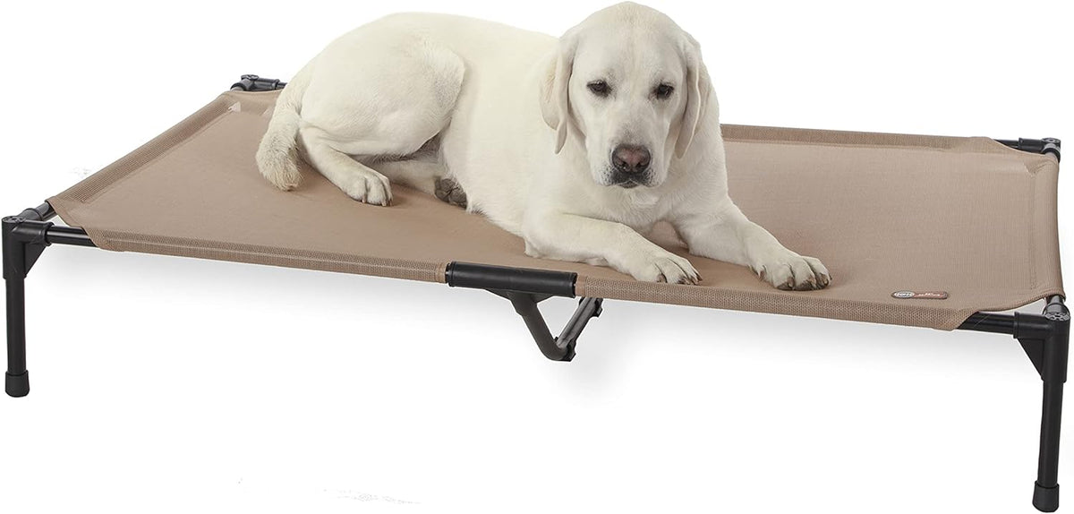 K&H Pet Products Outdoor Elevated Dog Cot, Cooling Raised Bed with Waterproof Breathable Mesh for Large Dogs, Portable Pet Bed with Heavy-Duty Metal Frame, Oversized Hammock Style - Extra-Large Tan