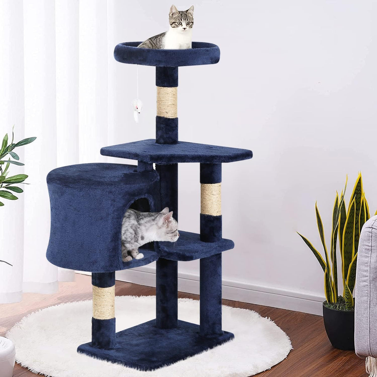 BestPet Cat Tree 36 inch Tall Scratching Toy Activity Centre Cat Tower Cat Condo Multi-Level Furniture Scratching Posts for Indoor Cats,Navy Blue