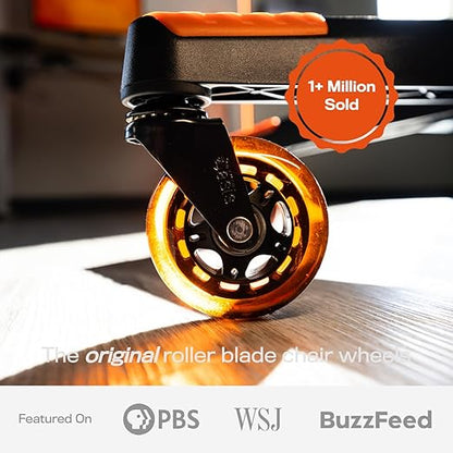 The Office Oasis Original Roller Style Office Chair Wheels (As Seen On PBS) - Smooth & Quiet Casters - Safe for Hardwood Floors & Carpet - Easy Install with Universal Fit - Set of 5 - Orange