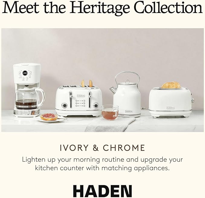 HADEN Heritage Toaster with Extra Wide Slots, Ivory & Chrome