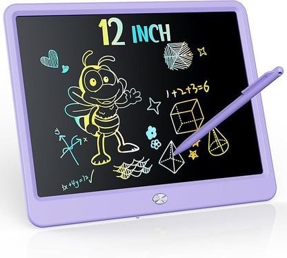 KOKODI LCD Writing Tablet, 12 Inch Colorful Toddler Doodle Board Drawing Tablet, Erasable Reusable Electronic Drawing Pads, Educational and Learning Toy for 3-6 Years Old Boy and Girls(Purple)
