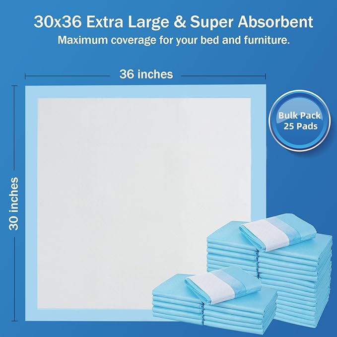 SOFYFINE 100 Count Disposable Bed Pads with Adhesive Strip 30"x36" | Thicken Elderly Adults Incontinence Underpads,Heavy Duty Absorbent Chucks Waterproof,XL Extra Large Puppy Pee Training Pad