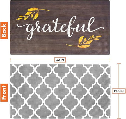 OPUX Anti Fatigue Kitchen Floor Mat, Reversible Cushioned Memory Foam Kitchen Rug Pad, Waterproof Non-Slip Padded Comfort Standing Mat Laundry Home 32x17 (Farmhouse Grateful Moroccan)