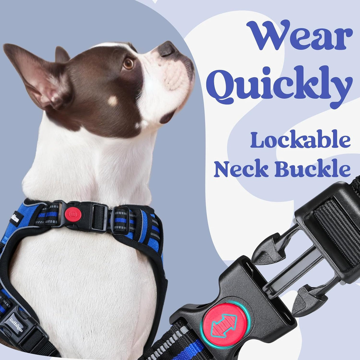 rabbitgoo Dog Harness for Large, No Pull Pet Harness with 3 Buckles, Adjustable Soft Padded Vest with Control Handle, Walking Reflective Pet Vest for Extra Large Dogs, Blue, XL