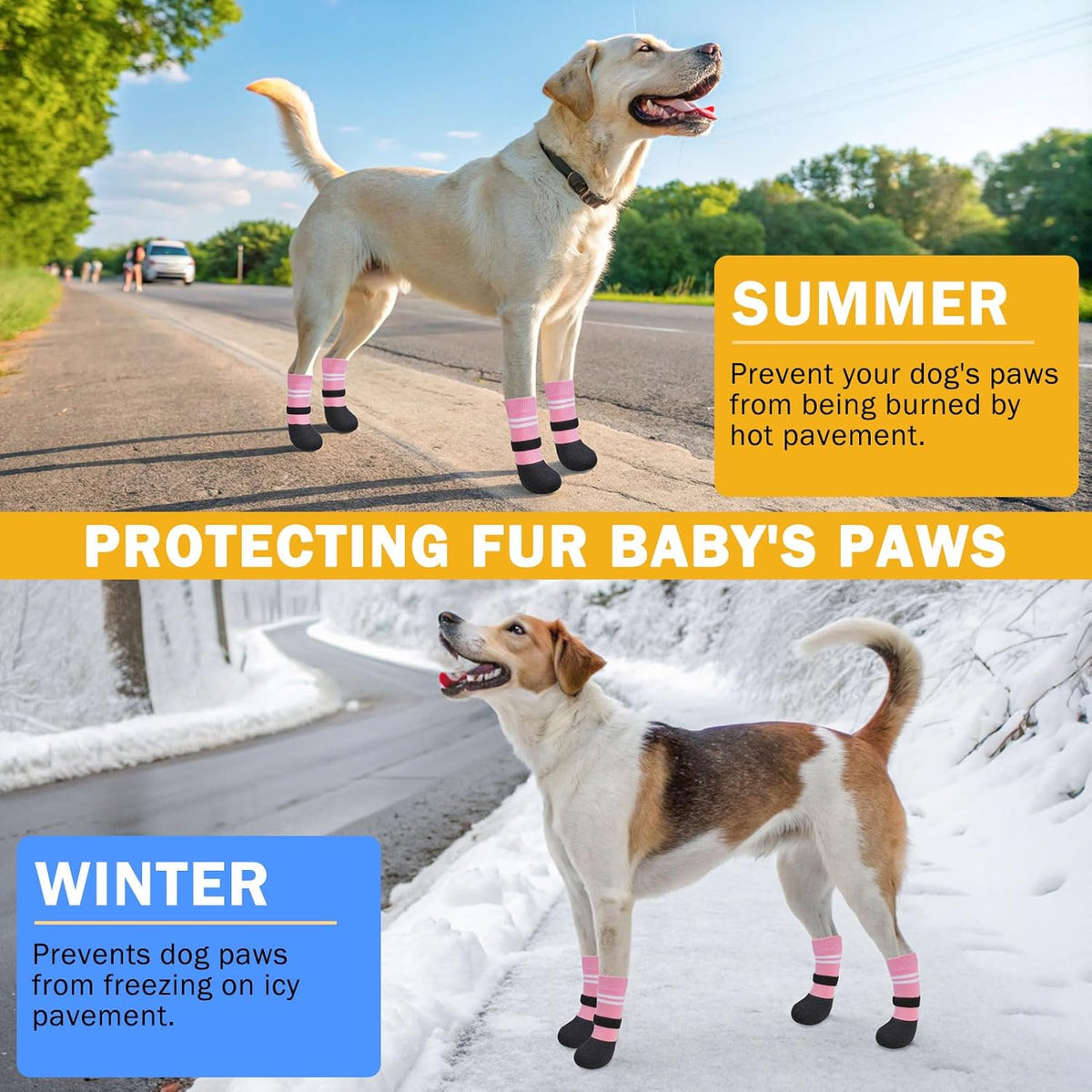 SCENEREAL Anti Slip Dog Boots & Paw Protectors for Hardwood Floor, Extended Dog Socks to Prevent Licking Paws, Waterproof Pet Snow Rain Shoe for Winter Large Senior Dogs, Pink XL