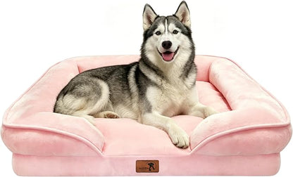 Spotted Play Orthopedic Dog Bed with Sides - Sofa Beds for Large Dogs, Supportive Foam Pet Couch Bed with Washable Removable Cover, Waterproof Lining and Non-Slip Bottom, Pink - L-Plus