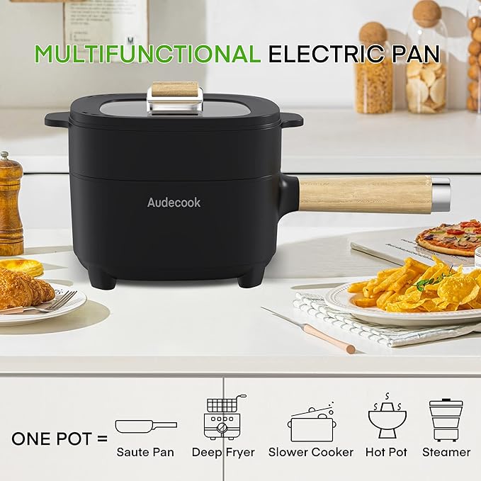Audecook Hot Pot Electric 2L, Cermic Glaze Non-Stick Frying Pan 8 Inch