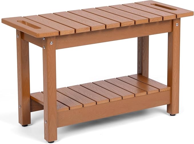 30" Shower Bench, Waterproof Poly Lumber Shower Stool for Shaving Legs, Shower Chair Seat Holds up to 400lbs, Bathroom Bench for Inside Shower, Non-Slip (Brown)