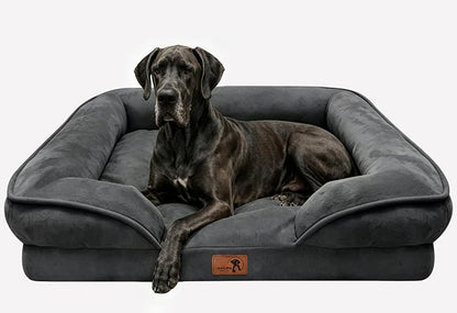 Spotted Play Orthopedic Dog Bed with Sides - Sofa Beds for Extra Large Dogs, Supportive Foam Pet Couch Bed with Washable Removable Cover, Waterproof Lining and Non-Slip Bottom, Dark Grey - XXL