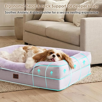 EHEYCIGA Orthopedic XL Dog Bed for Large Dog, Memory Foam Dog Couch, Purple | 48x35 Inch Extra Large Sized Dog Sofa with Sides, Waterproof Liner & Washable Removable Cover, Bolster Pet Couch
