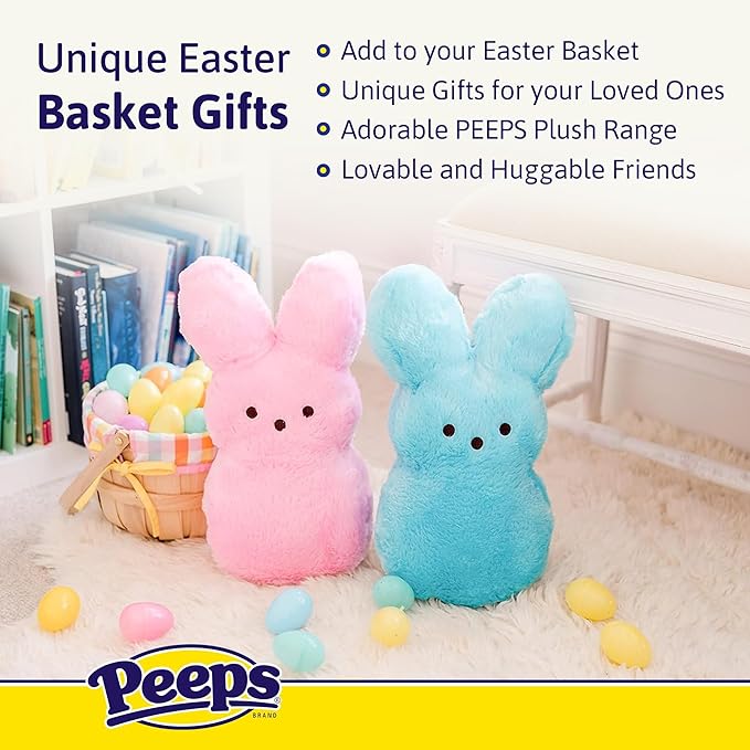 Animal Adventure | 15" Blue Emo Shaggy Bunny Peeps Plush | Easter Basket Stuffed Animals for Kids | Marshmallow Candy | Huggable Ultra Soft Plushie Stuffers Buddy Toy | Collectable Gifts | Aged 3+