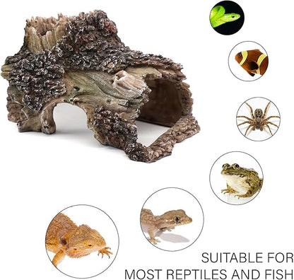 relaqcc Tree Trunk Cave Aquarium Decoration Reptile Cave Climb Hideout Hideaway, Betta Log Resin Wood House Fish Tank Decorations for Betta Fish, Shrimp, Lizards, Leopard Gecko