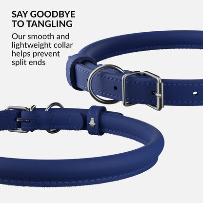 CollarDirect Rolled Leather Dog Collar, Soft Padded Round Puppy Collar, Handmade Genuine Leather Collar Dog Small Large Cat Collars 13 Colors (6-7 Inch, Deep Blue Smooth)