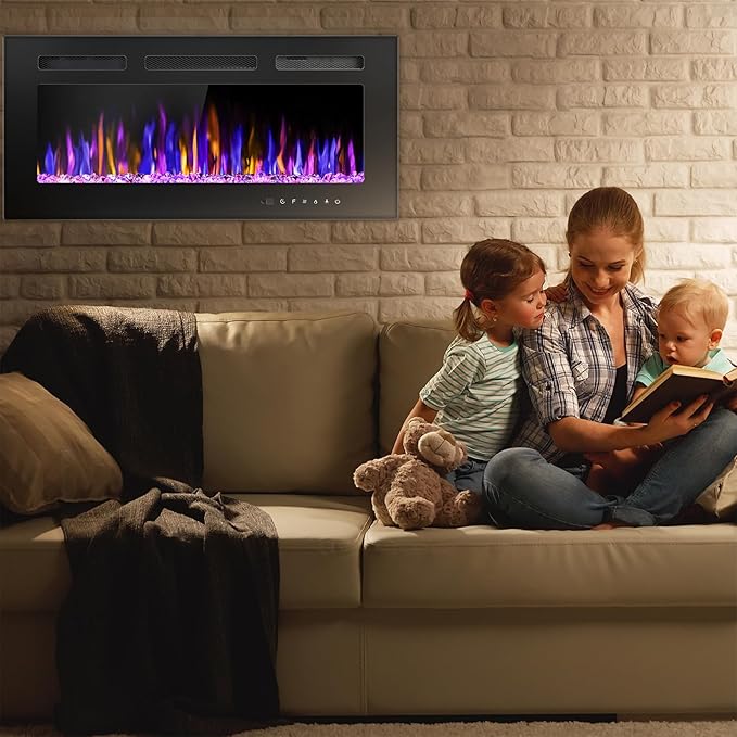 36" Electric Fireplace Wall Mounted and Recessed